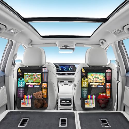 Diboniur Rückenlehnenschutz Auto Kinder - Auto Organizer Kinder mit 10 Taschen, Autositz-Organizer für iPad Tablets unter 10,5 Zoll, Viel Stauraum（Dickere Ausführung）, Schwarz