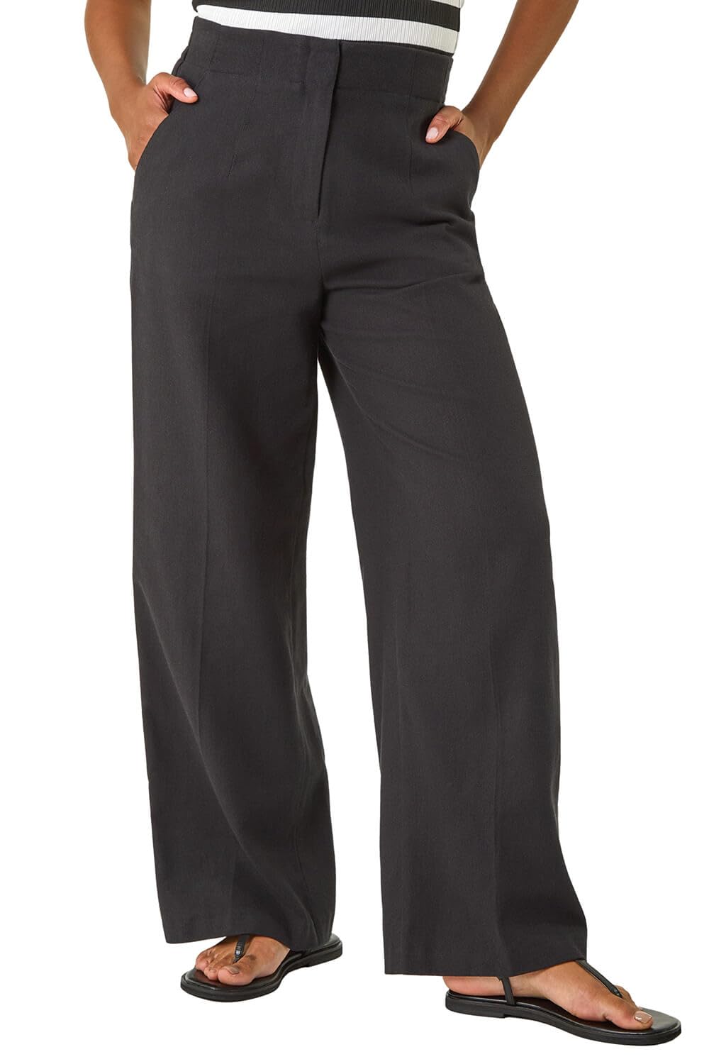 Roman Women's Black Smart Twill Wide Leg Pocket Trouser In | : Size 18