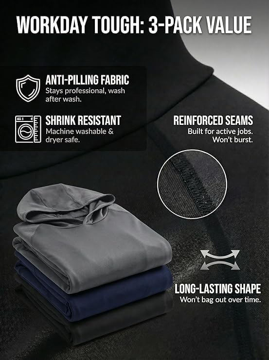 3-Piece Men's UPF 50+ Sun Protection Hoodies, Long Sleeve Moisture Wicking Shirts with Face Mask for Fishing