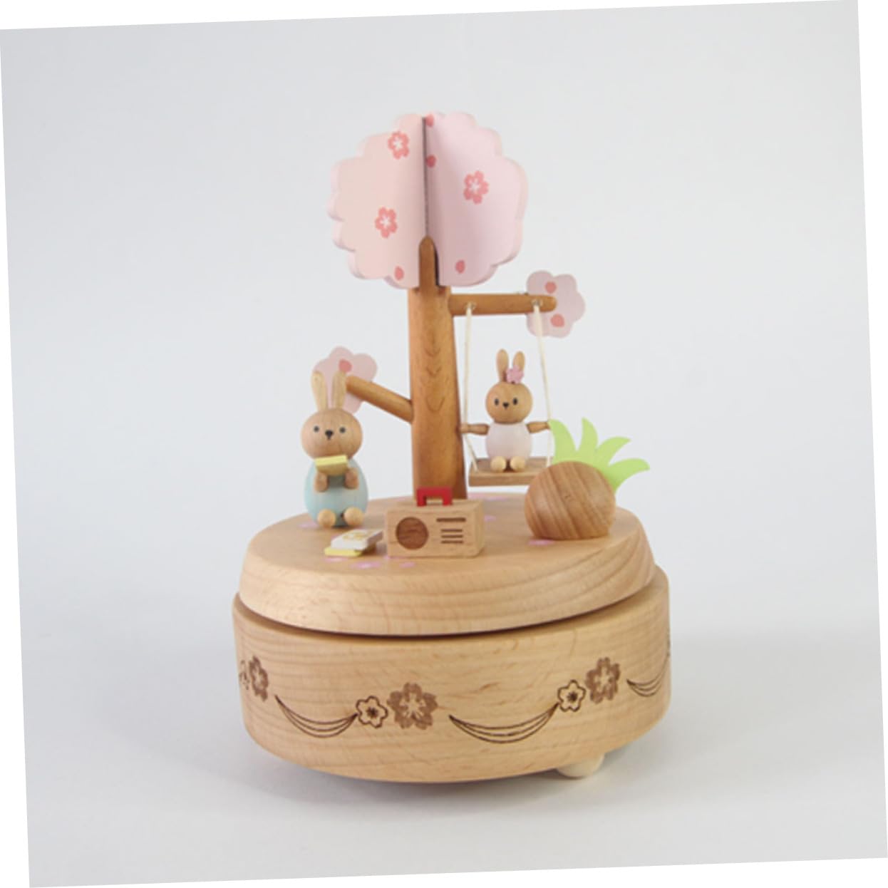 ULTECHNOVO Boîte à Musique Lapin pour Pâques Décoration Intérieure Bois Cadeau Musical avec Motif Imprimé