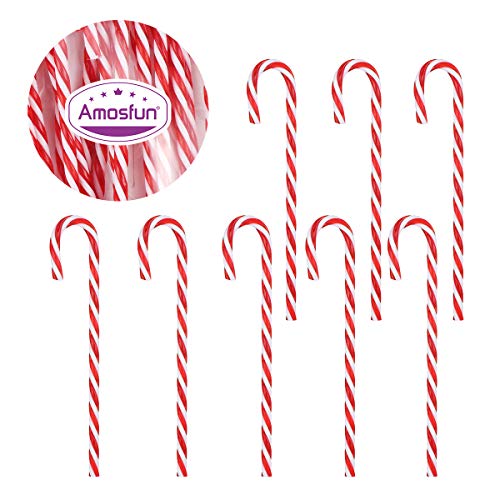 Amosfun 20Pcs Plastic Candy Cane Ornaments Christmas Tree Hanging Ornaments Red And White Christmas Tree Decoration For Xmas Party Supplies #TOP3
