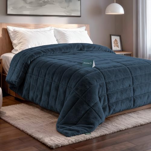 Lista de Cobertores Coppel los más recomendados. 44 Dreamlab Edredon Afelpado | Colcha Suave Polar Sherpa | Cobertor Cálido y Transpirable | Ropa de Cama Invierno | Hipoalergénico | Edredon Matrimonial, Color Azul Noche