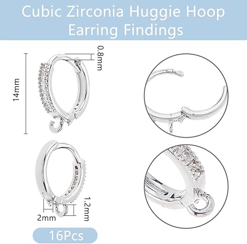 Miniatura 9 de DICOSMETIC 16 aretes de aro de circonita de 2 colores, chapados en oro de 24 quilates, redondos, con lazo de latón, aretes de gancho francés para