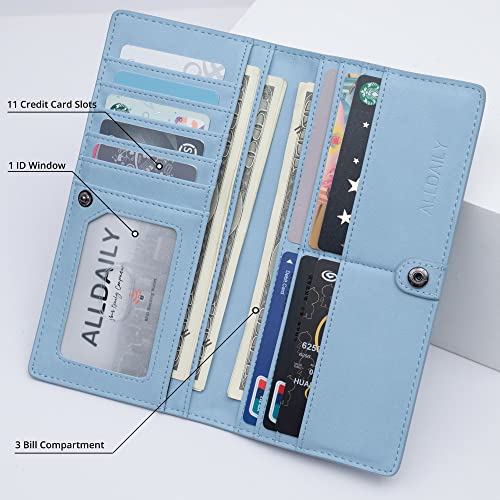 Image of Alldaily Ultra Slim Thin Women Wallet RFID Blocking Credit Card Holder Bifold Long Ladies Billfold (Light Blue)