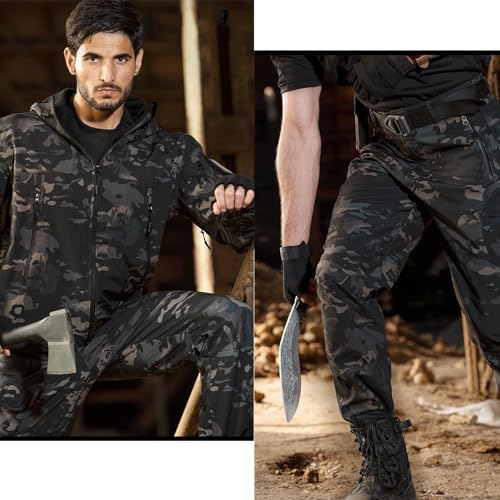 Men's Tactical Jackets Softshell, Outdoor Camo Hooded Coat, Hiking Hunting Jacket, Waterproof Warm(Russian camo_S)3