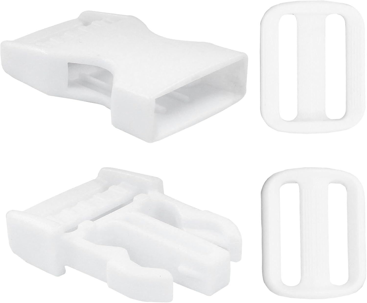 Buckles for 1 Inch Straps, 6 Pcs Quick Side Release Buckles and 12 Pcs Tri-Glide Sliders, Heavy Duty Dual Adjustable Snap Clips for Nylon Webbing Pet Collar Backpack Replacement (White) - Image 2