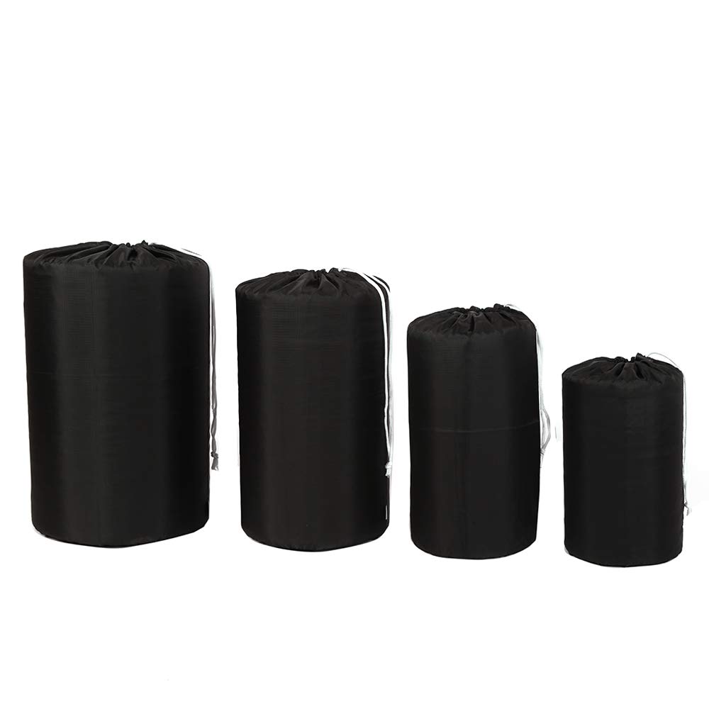 Ultra-light Compression 210D Polyester Oxford Durable Stuff Sacks Water-Resistant Drawstring Ditty Storage Sack, Sleeping Bag Clothes for Camping Travelling Hiking, Black, 1 Set of 4 Pieces