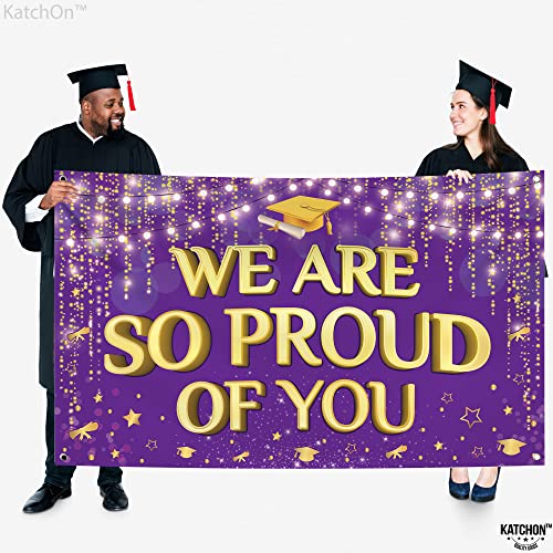 Image of KatchOn, We are So Proud of You Banner - XtraLarge, 72x44 Inch | Graduation Backdrop Purple and Gold for Graduation Party Decorations 2026 | Congratulations Banner for Graduation Decorations 2026