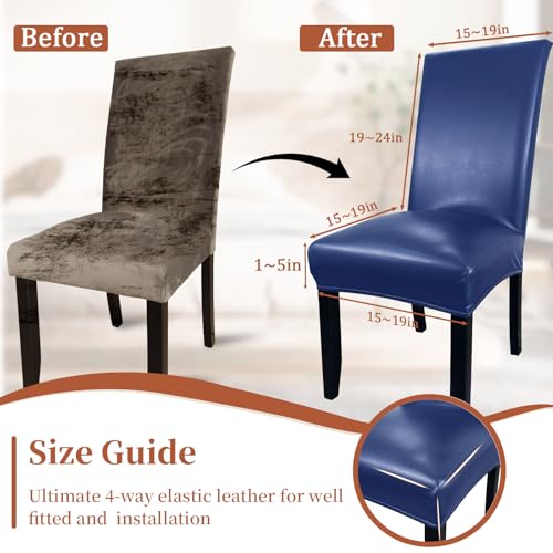 Pu Leather Dining Chair Covers Set of 4, Waterproof Kitchen Chair Covers for Protecting Chairs from Stain/Scratch, Soft & Elastic Parsons Chair Slipcover Well-Fitted for Dinning Room(Navy, 4Pcs) by KIDOACOW - Image 6