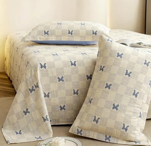 Image of SANMARINO Cloud Cotton 210 TC King Size Bedsheet with 2Pillow Covers | Ultra Soft & Breathable | Floral Design Bedding Set | Hotel-Quality Comfort for a Luxurious Sleep | 270 x 250 cm | Blue Butterfly
