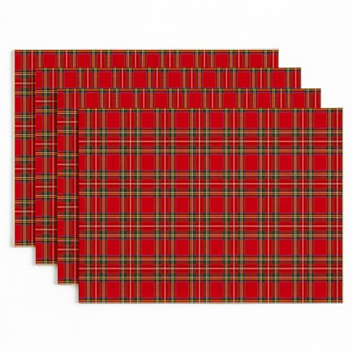 Vorysum Mantel Individual Navidad Rojo Liso – 32x45 cm – Set de 4 Unidades – Lino para Cena de Navidad