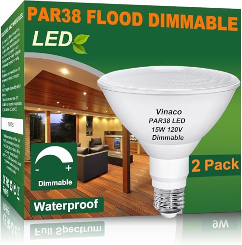 Image of Vinaco Waterproof PAR38 LED Flood Light Bulb Dimmable 15W 120V 3000K