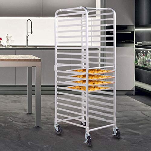 SANDINRAYLI Bakery Rack,20-Tier Baker's Rack with Wheels, Stainless Steel Bun Rack for Half & Full Sheet, Large Speed Rack for Kitchen, Commercial Bakery Cart, Rolling Bakers Rack, 26
