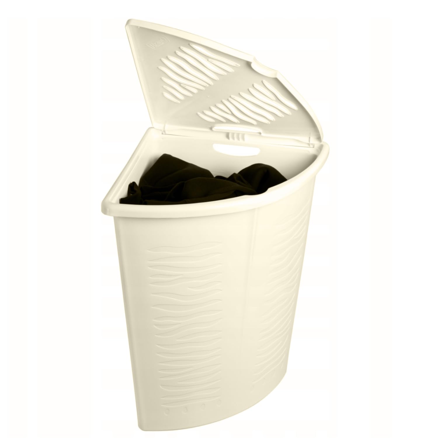 B2c Beige Corner Laundry Basket Lid 45L Linen Wash Storage Hamper Dirty Clothes Bin Triangular Design (Beige)