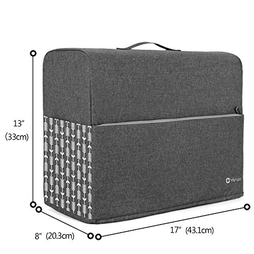 Yarwo Sewing Machine Dust Cover with Top Handle and Pockets Compatible with Brother, Singer and Most Standard Sewing Machine, Gray with Arrow