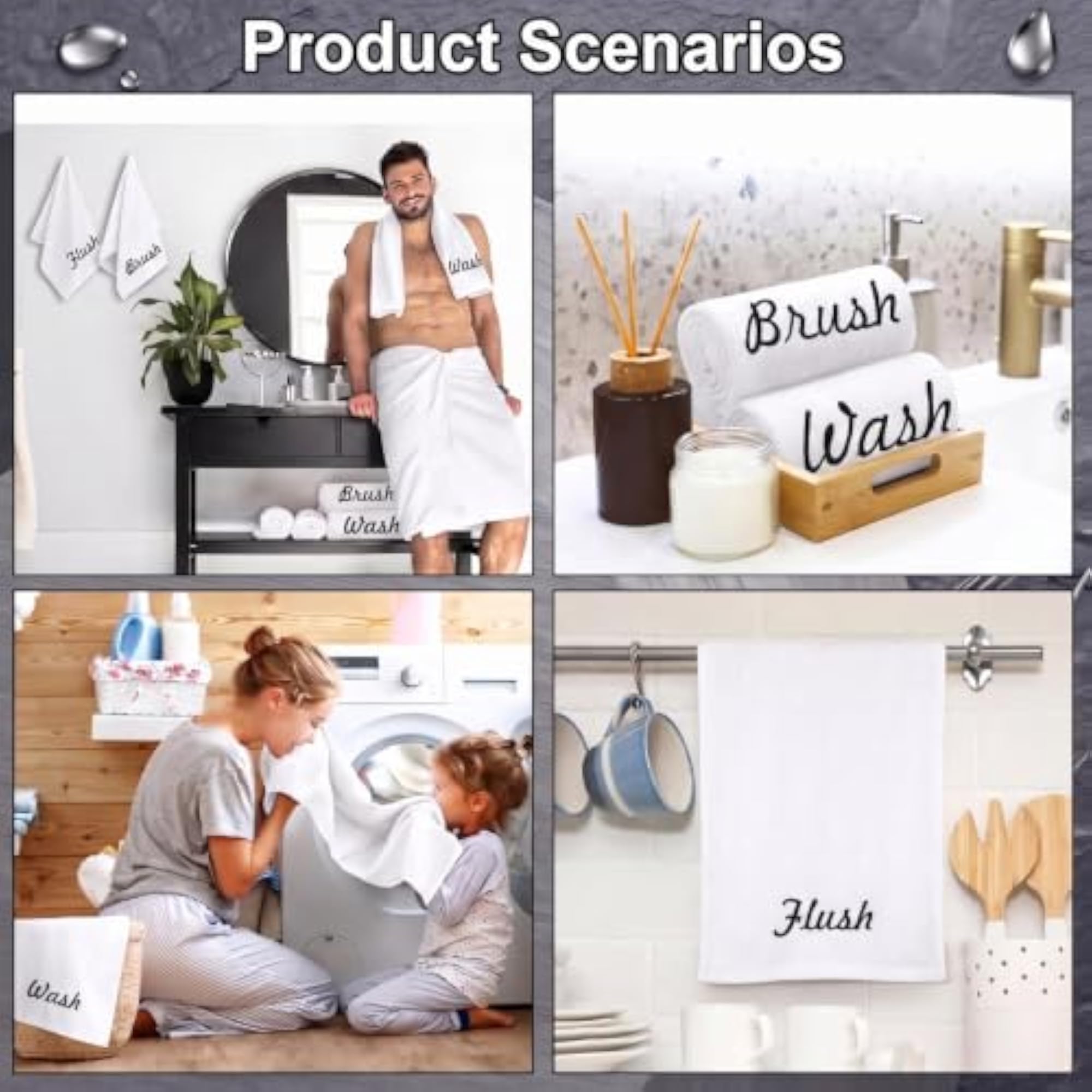 3 Pcs Farmhouse Decorative Hand Towels, White