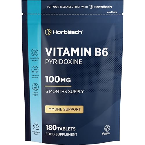 Vitamin B6 High Strength 100mg | 180 Tablets (6 Months Supply) | Vitamin B6 as Pyridoxine HCI | One-a-Day Formula Suitable for Vegans | By Horbaach