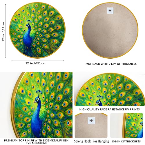 Image of Peacock Round Wall Art Painting With Frame For Living Room| Vastu-Inspired Wall Art Framed Painting | Round Artistic Wall Hanging for Home, Bedroom, Office & Gifting, 12 Inch