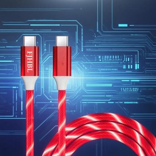 Image of USB Type C to Type C PD Fast Charging Cable Phone Charger High Data Speed Visible Light Up Purple Current Flowing for All USB C Device-39Inches Red