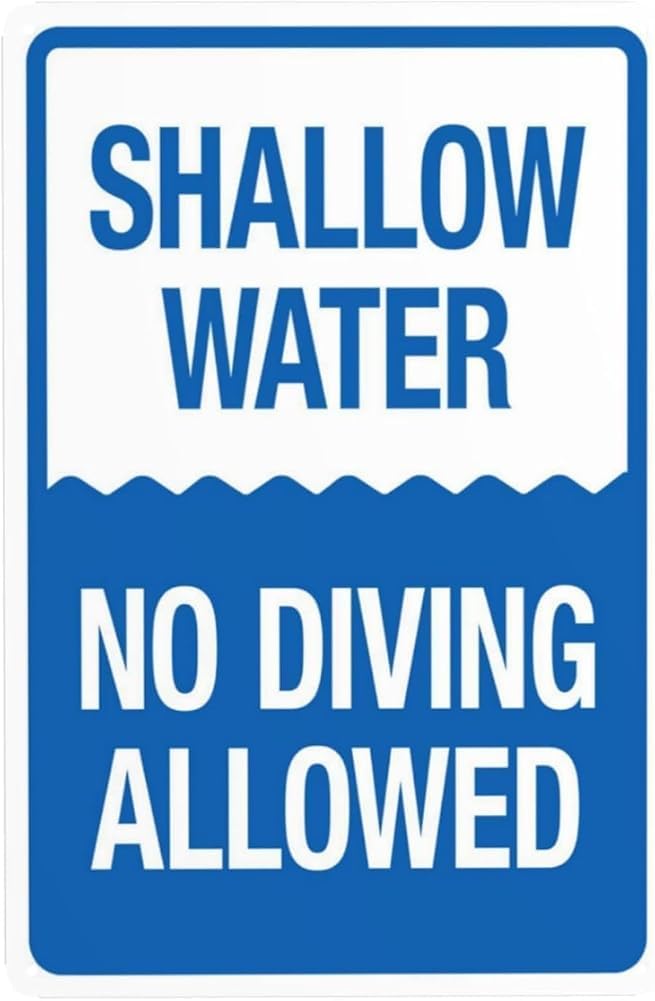 Shallow Water No Diving Allowed Warning Sign Metal Signs For Business Home Outdoor Indoor Road Yard Garage Street Wall Safety Caution Decor Gift For Women Men 8x12 Inch