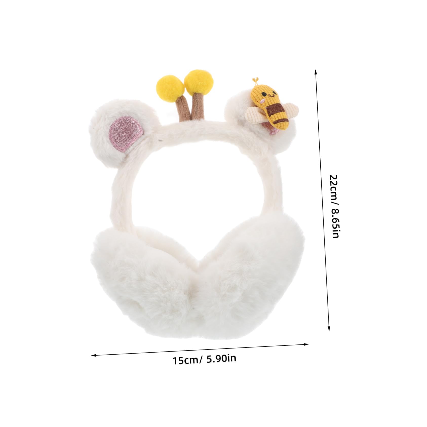 NOLITOY Cute Cartoon Bee Winter Plush Earmuffs for Adults Foldable Fluffy Ear Warmers for Cold Weather Thick Insulated Ear Covers