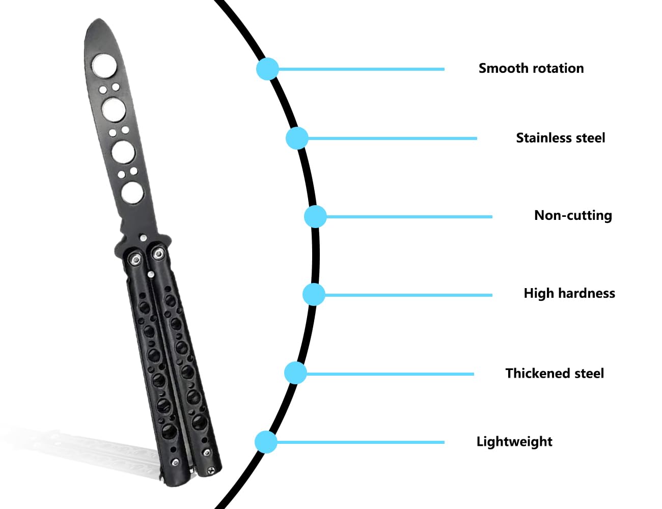 Cuchillo de mariposa entrenador hoja sin afilar para principiantes negro