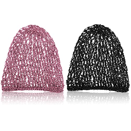 Waydress 2 Pcs Hair Nets Snood for Women Sleeping,Black and Pink