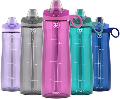 Miniatura 10 de Pogo Plastic Water Bottle with Soft Straw Lid and Carry Handle, BPA Free, Dishwasher Safe