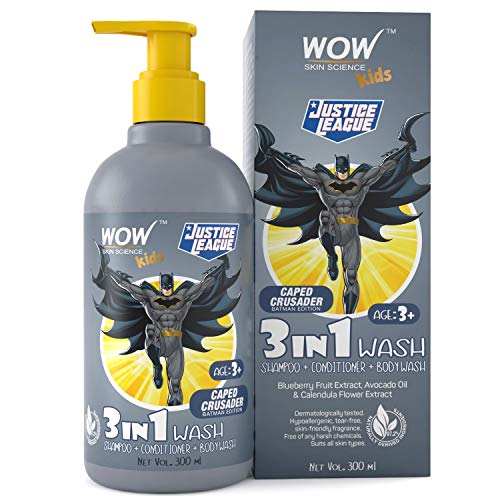Image of WOW Skin Science Kids 3 in 1 Wash - Shampoo + Conditioner + Body Wash - Caped Crusader Batman Edition - No Parabens, Color, Mineral Oil, Silicones & Sulphate, 300 ml