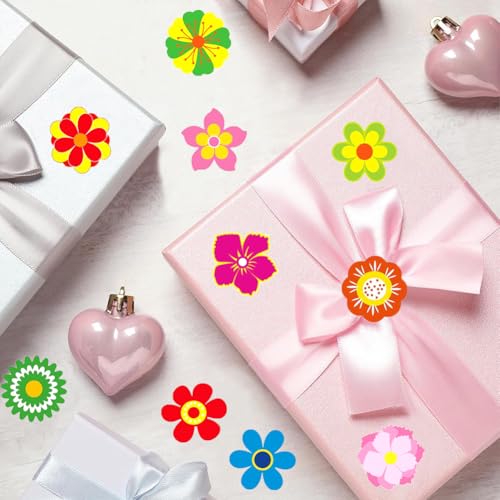 Image of 500Pcs Holographic Flowers Stickers Rolls 1in Laser Waterproof Stickers for Kids 10 Colors Flowers Self-Adhesive Sticker Rolls for Classroom Reward Scrapbook Journal Envelope Decorations