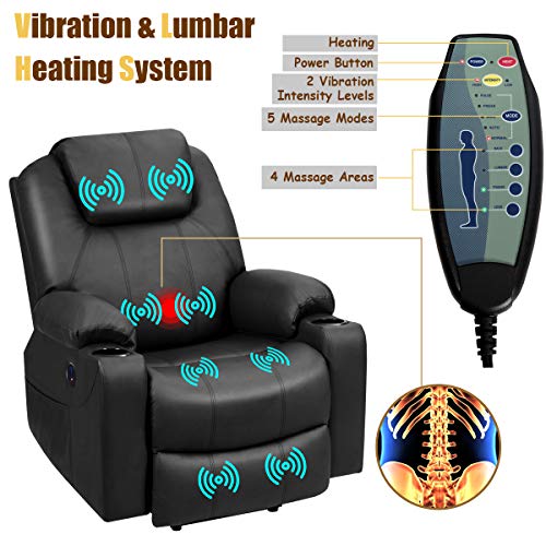 Giantex Power Lift Recliner Chair For Elderly, Faux Leather Electric Recliner W/Massage And Heating, 3 Positions, Side Pockets And Cup Holders, Usb Ports, Remote Control, Motorized Home Theater Seat #TOP2