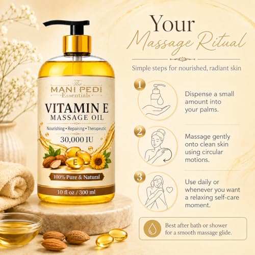 Image of TMPE Vitamin E Massage Oil 30,000 IU - Body Massage Oil for Dry Skin, Stretch Marks & Skin Glow |Skin Elasticity & Nourishment | 300ml