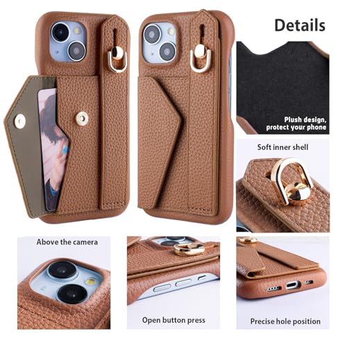 Étui portefeuille iPhone 16 antichoc marron pour protéger l'écran