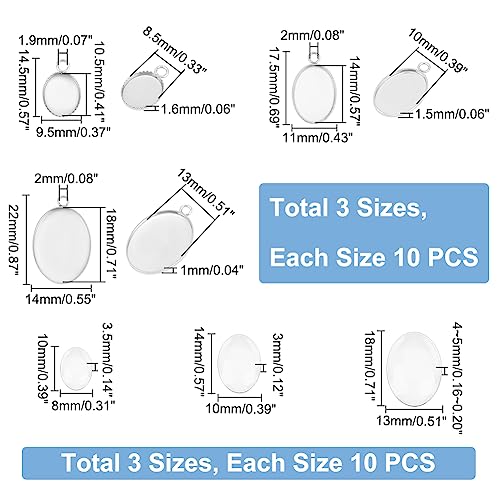 UNICRAFTALE 30 Sets Oval Cabochon Pendant 304 Stainless Steel Blank Bezel Charms Trays Settings with Oval Glass Cabochons Bezel Blanks Tray for Photo Pendant Craft Jewelry Making - Image 4