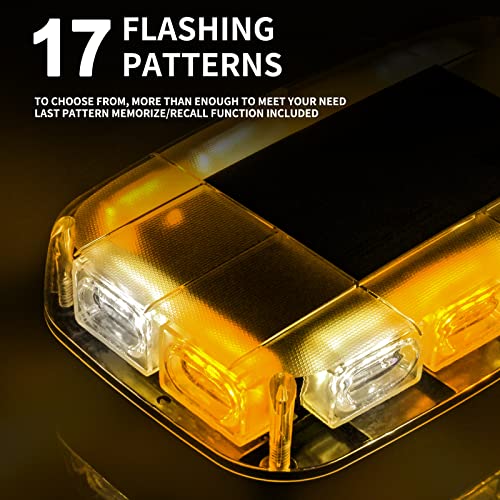 Hyemei 2023[Upgraded] 36Led Rooftop Strobe Light, 17 Flashing Modes Emergency Safety Warning Beacon Mini Strobe Light Bar With Magnetic Base For Snow Plow, Trucks, Construction Vehicles(Amber/White) #TOP2