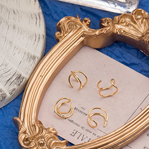 Pagow 4X Fake Helix Ear Cuff Cartilage Earring No Piercing Earcuff, 925 Sterling Silver,14K Simple Criss Cross Double Lines Adjustable Minimalist Women Girl Men Clip On Adornment Gifts 2 Styles (Gold) #TOP6