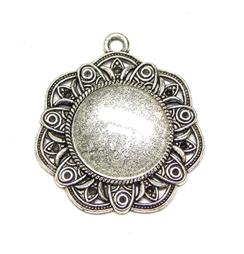 Perlin Set of 4 Metal Pendant Lockets Charm and 20 mm Round Clear Glass Cabochon, Silver Setting Frame Super Look Craft Set - Image 2