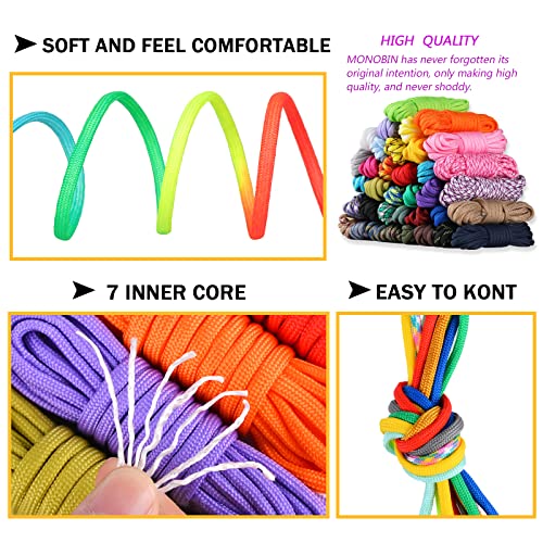 MONOBIN Paracord 550 Combo-Set, 24 Farben Paracord-Seil mit Anleitung für die Herstellung von Paracord-Armbändern, Schlüsselbändern, Hundehalsband, Geschenkidee (24 Farben B)