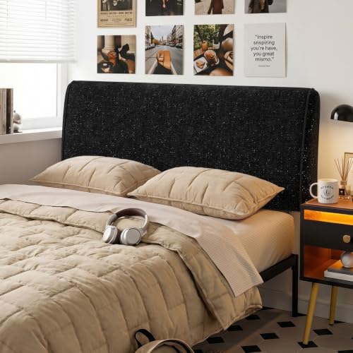 Image of Pinmoco 4.7 inch Upholstered Headboard for Full Size Bed, Height Adjustable and Ergonomic Headboard, Easy Assemble, Sturdy and Durable, Starry Night Black