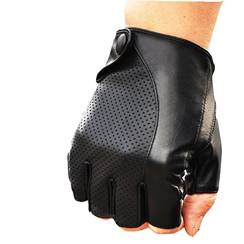 MEN'S PERFORATED WRIST SHEEPSKIN GENUINE LEATHER GLOVE DRIVING DAILY GLOVE (Black, XL)