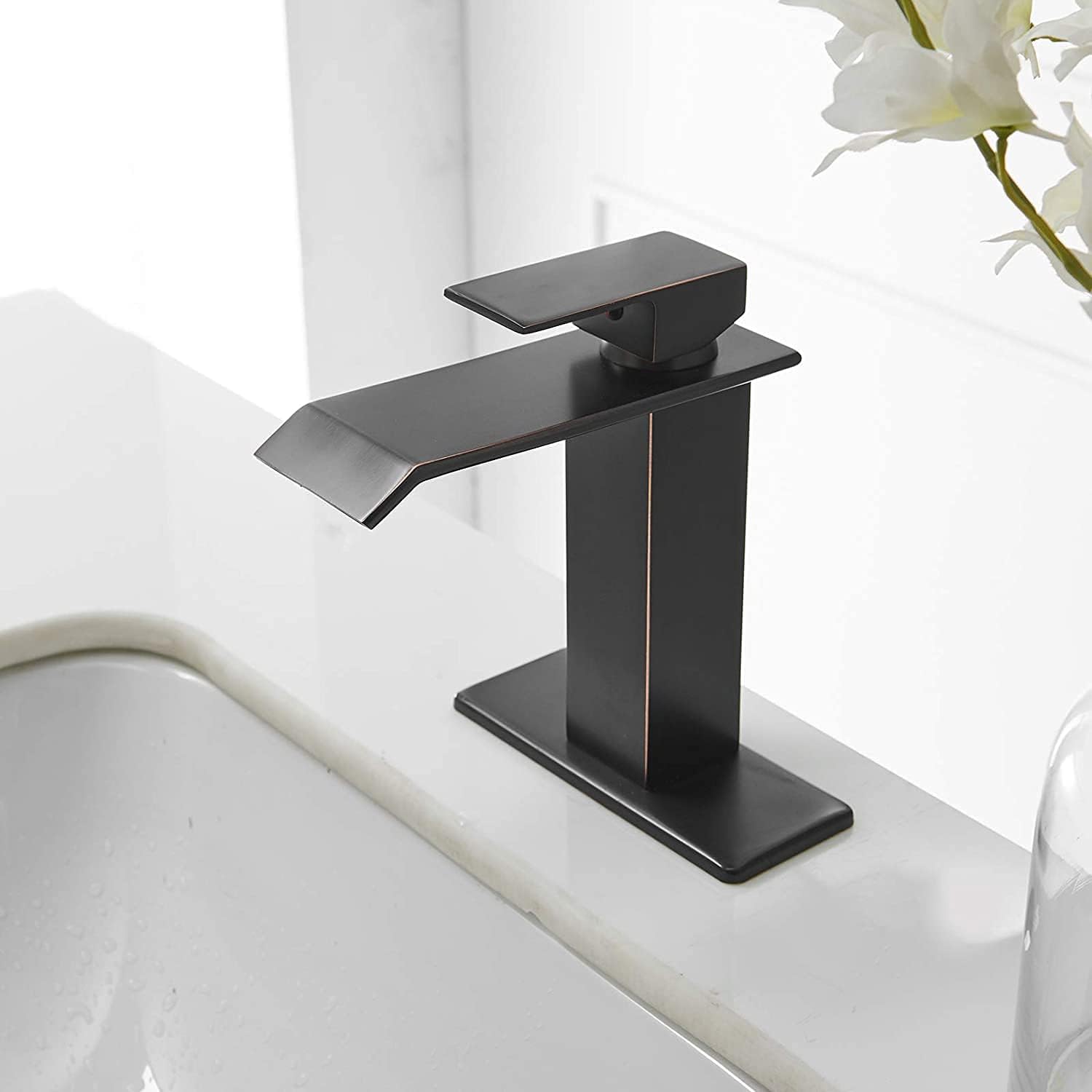 Crаzу Clеаrаnсе Bathfinesse Waterfall Bathroom Faucet Oil Rubbed Bronze Faucet for Bathroom Sink Vanity Square Modern Style Single Handle Single Hole Pedestal Trough with Supply Lines Hose Lead-Free Bеѕt Dеаl 🛒 Bathfinesse Waterfall Bathroom Faucet Oil Rubbed Bronze Faucet for Bathroom Sink Vanity Square Modern Style Single Handle Single Hole Pedestal Trough with Supply Lines Hose Lead-Free