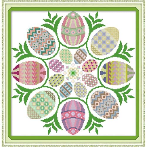 Image of JOYSEWING Easter Eggs Stamped Kits Cross Stitch, 11CT Printed Cross Stitch Kits for Beginners, Easy Embroidery Needlepoint Kits DIY Craft kit Home Decor - (Easter Eggs(11CT) 20.87 x20.87 inches)
