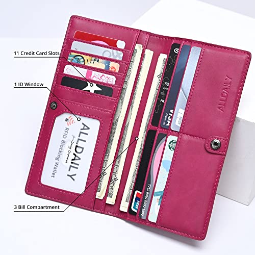 Image of Alldaily Ultra Slim Thin Women Wallet RFID Blocking Credit Card Holder Bifold Long Ladies Billfold (Fuchsia Purple)