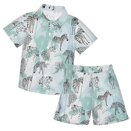 Image of Sunflower Floral Yellow Black Short Sleeve Hawaiian Button Down Shirts and Short Sets for Boys Toddler Summer Outfits