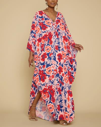Image of Bsubseach Kaftan Dresses for Women Floral Print Plus Size Beach Cover Up