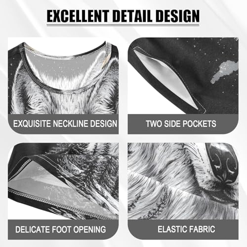 ALAZA Wolf Black Pajamas Set Short Sleeve Cotton Sleepwear Summer Pjs 2 Piece 5-14Y4