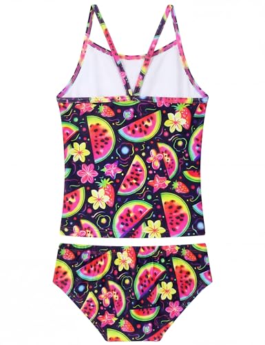 Image of Girls Tankini Swimsuit UPF50+ Ruffle 2 Piece Bathing Suit Full Coverage Kids Swimwear Ages 2-14 Years