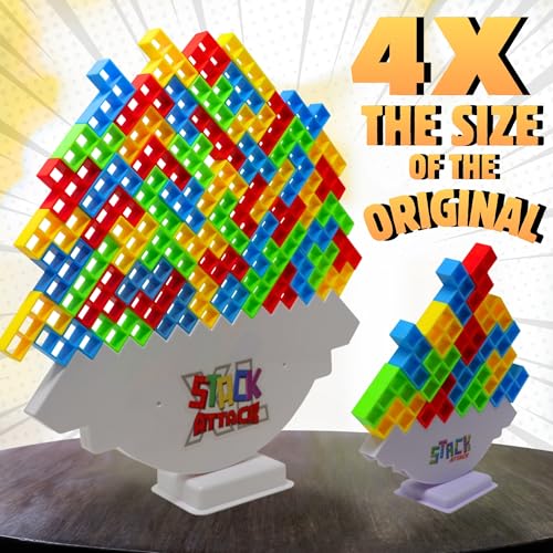 Image of Stack Attack XL Tower Game, Giant Tabletop Games for Kids & Adults, Family Game Night Building Block and Stacking Gifts, Includes 100 Pcs & 36 Cards, Balance Novelty Toy Gift