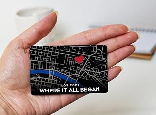 Metal wallet card with map, Where We First Met map, Map Our First Date, Christmas gift for boyfriend, anniversary gifts, Print Your Places