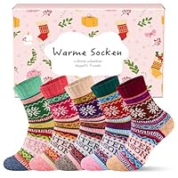 inaWarm Wolle Thermosocken Damen,5 Paar Dicke Warme Wollsocken für Winter, Atmungsaktiv,Bunte und Gemütliche Stricksocken, Geschenk für Frauen, Größe 35-42